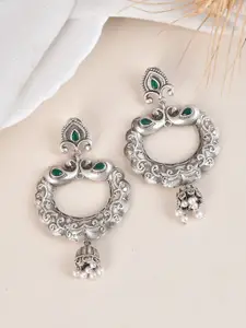 DASTOOR Gold-Plated Stone-Studded and Beaded Brass Oxidised Drop Earrings