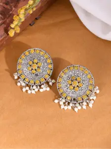 DASTOOR Silver-Plated Beads & Stones Oxidised Studs Earrings