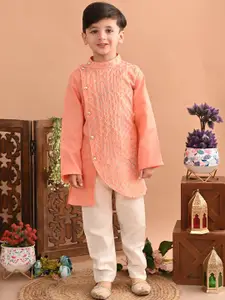 Superminis Boys Embroidered Angrakha Thread Work Pure Cotton Kurta with Pyjamas