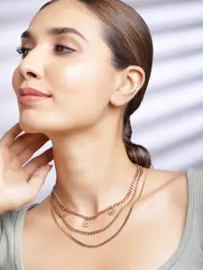 Rubans Voguish 18K Rose Gold Plated Triple Layered Pendant Necklace  Coin Design Jewelry