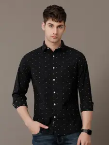 Double Two Comfort Slim Fit Micro Ditsy Printed Spread Collar Cotton Casual Shirt
