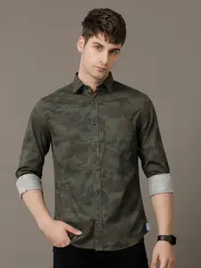Double Two Comfort Slim Fit Camouflage Printed Spread Collar Cotton Casual Shirt
