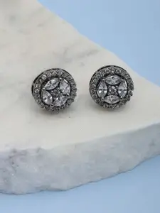 RITU SINGH Rhodium Plated American Diamond Circular Studs