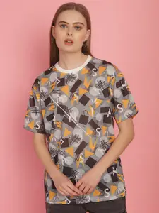 MACK JONNEY Women Geometric Printed Drop-Shoulder Sleeves Oversized Cotton T-shirt