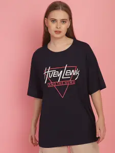 MACK JONNEY Women Typography Printed Drop-Shoulder Sleeves Oversized Cotton T-shirt