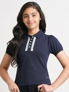Beverly Hills Polo Club Girls Shirt Collar Puff Sleeves Casual Top
