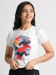 Beverly Hills Polo Club Girls Graphic Printed Pure Cotton Applique Casual T-shirt