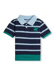 Beverly Hills Polo Club Boys Striped Polo Collar Pure Cotton Casual T-shirt