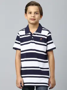Beverly Hills Polo Club Boys Striped Polo Collar Pure Cotton Casual T-shirt