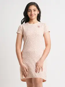 Beverly Hills Polo Club Girls Animal Printed Round Neck A-Line Tshirt Dress