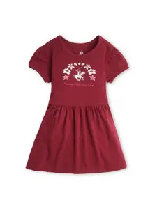 Beverly Hills Polo Club Girls Round Neck Printed Fit & Flare TShirt Cotton Dress