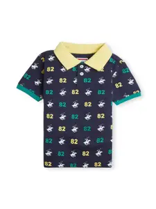 Beverly Hills Polo Club Boys Varsity Printed Polo Collar Pure Cotton T-shirt