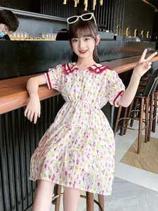 StyleCast x Revolte Girls Geometric Printed Shirt Collar Gathered Detail A-Line Dress