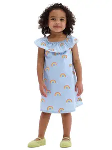 StyleCast x Revolte Girls Blue Conversational Print Ruffles Cotton A-Line Dress