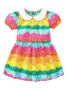 StyleCast x Revolte Pink Girls Printed Peter Pan Collar Puff Sleeves Cotton A-Line Dress