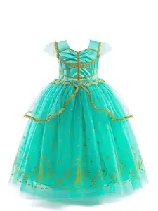 StyleCast x Revolte Girls Green Embellished Flutter Sleeves Layered Maxi Dress