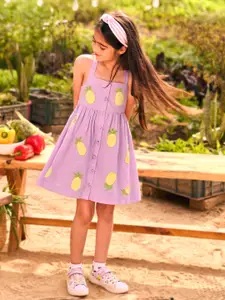 Somersault Girls Conversational Embroidered Fit & Flare Cotton PLeated Dress