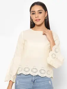 HOUSE OF KKARMA Floral Embroidered Pure Cotton Schiffli Top