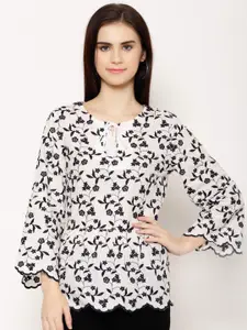 HOUSE OF KKARMA Floral Embroidered Flared Sleeves Cotton Top