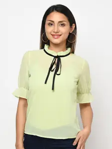 Purple State Tie-Up Neck Bell Sleeve Georgette Top