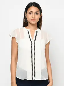 Purple State Mandarin Collar Georgette Top