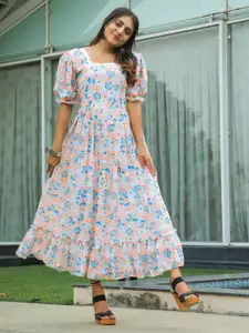 ODETTE Floral Printed Puff Sleeve Maxi Dress