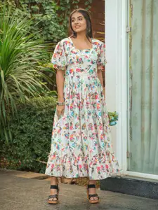 ODETTE Floral Printed Round Neck Short Sleeves Maxi Dress