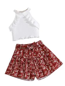 StyleCast x Revolte Girls White & Maroon Top with Shorts