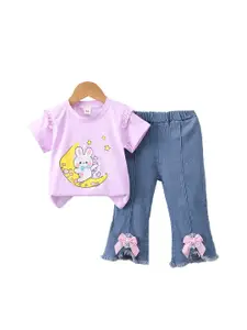 StyleCast x Revolte Girls Purple Graphic Printed T-shirt with Trousers