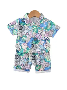 StyleCast x Revolte Boys Blue Graphic Printed Shirt with Shorts
