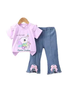 StyleCast x Revolte Girls Purple Graphic Printed T-shirt with Trousers