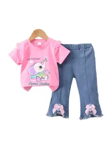 StyleCast x Revolte Girls Printed Round Neck T-shirt With Trousers