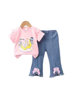 StyleCast x Revolte Girls PInk Graphic Printed T-shirt with Trousers