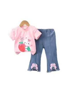 StyleCast x Revolte Pink Girls Printed T-shirt with Trousers