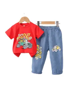 StyleCast x Revolte Boys Red Graphic Printed T-shirt with Trousers