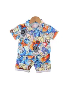 StyleCast x Revolte Boys Blue Abstract Printed Shirt with Shorts