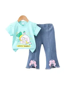 StyleCast x Revolte Girls Green Printed T-shirt with Trousers