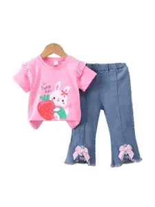 StyleCast x Revolte Girls Pink Printed T-shirt with Trousers