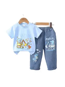 StyleCast x Revolte Boys Blue Graphic Printed T-shirt with Trousers
