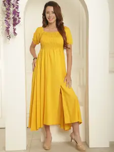 Aawari Square Neck Puff Sleeve Smocked Empire Maxi Dress