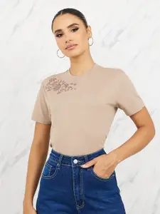 Styli Women Floral Embroidered Cotton T-shirt
