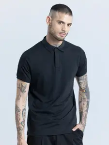 Snitch Black Polo Collar Slim Fit Casual T-shirt