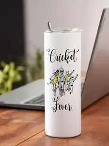 Indigifts White & Black Cricket Printed Double Wall Vacuum Thermosteel Water Bottle 590ml