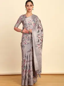 Soch Grey Floral Printed Zari Saree