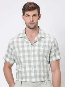 Mufti Relaxed Gingham Checked Cuban Collar Cotton Casual Shirt