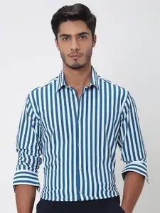 Mufti Slim Fit Candy Striped Spread Collar Long Sleeves Casual Shirt