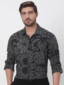 Mufti Slim Fit Floral Printed Spread Collar Long Sleeves Casual Shirt