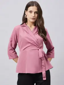 Style Quotient Shirt Collar Three-Quarter Sleeves Wrap Top