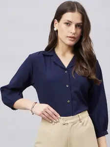 Style Quotient Navy Blue Smart Spread Collar Formal Shirt