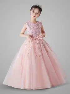 INCLUD Girls Sleeveless Embellished Party Wear Maxi Dress